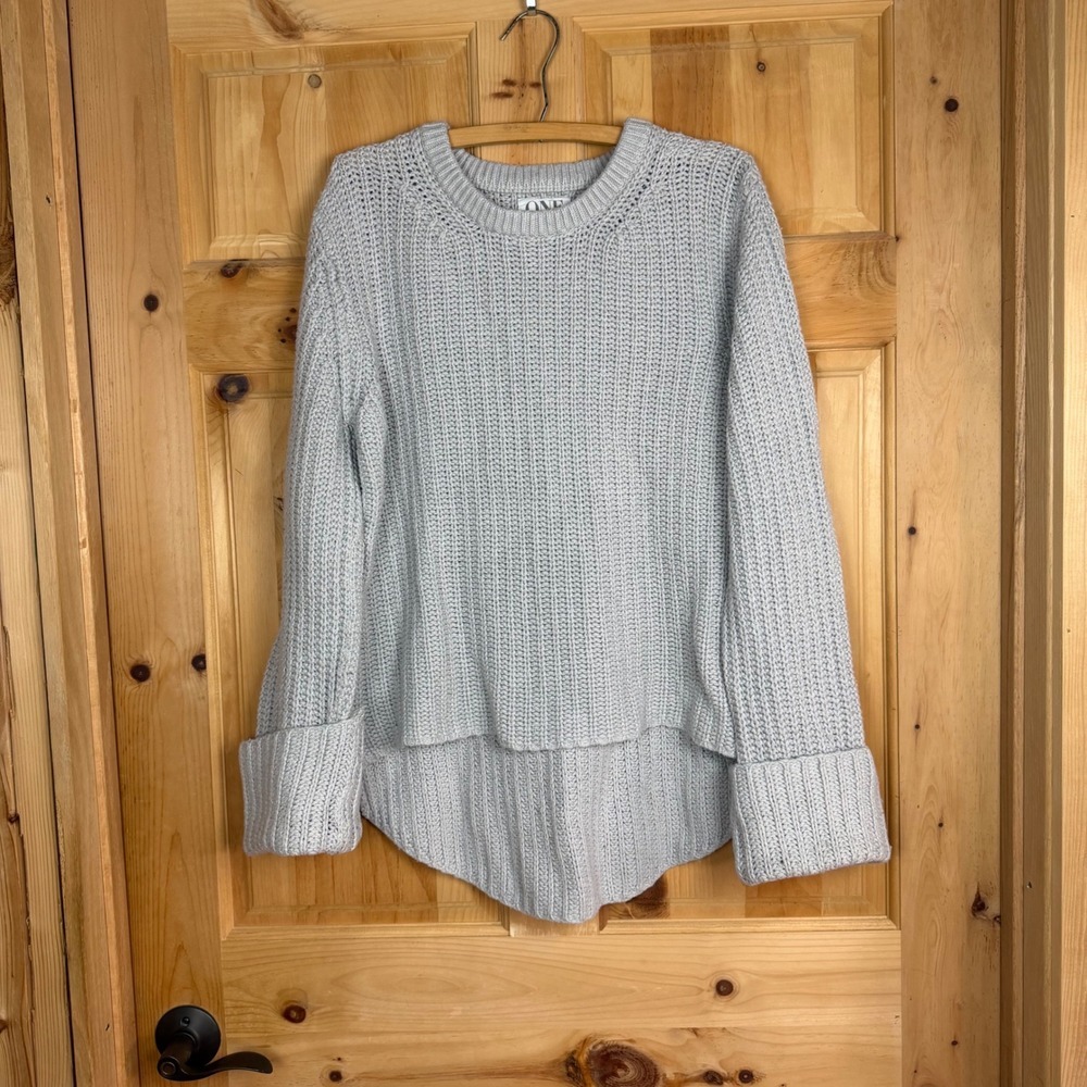 One Teaspoon ONE Grey‎ Chunky Knit Sweater M Oversized High Low Ribbed Jumper